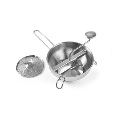 Abbildung von HENDI Passiermühle Flotte Lotte 2x Einsätzen (Ø 140mm) grob fein 40 x 21,5 17,5 cm, Gastro Edelstahl Passiersieb