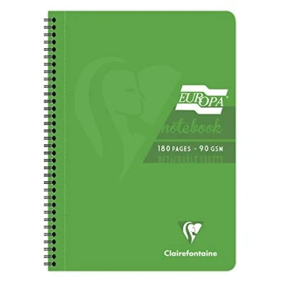 Abbildung von Clairefontaine 5800Z Spiralbuch / Heft Europa mit Doppelspirale DIN A4 21x29,7 cm, 90 Blatt 90g, abtrennbar und mikroperforiert, liniert Rand, Einband aus lackiertem Glanzkarton, Grün, 1 Stück