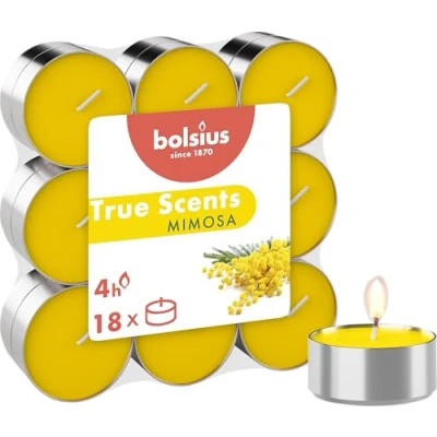Abbildung von Bolsius True Scents 18 Teelichter Mimosa Brenndauer: 4 Stunden Innendekoration natürliche Extrakte mit natürlichem veganem Wachs