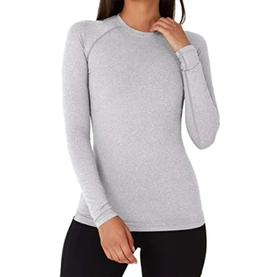 Abbildung von TCA Thermounterwäsche Damen Extra Warm Thermo Unterwäsche für Sport Thermoshirt Funktionsshirt Langarm Kompressions Laufoberteil Hellgrau, XS