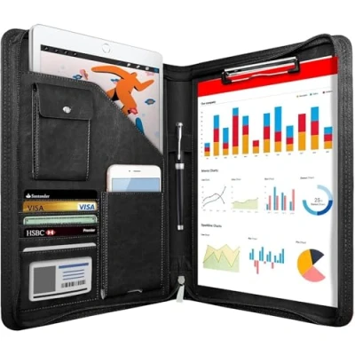 Abbildung von NEWYES NY A403 BL EU Konferenzmappe aus Leder, mit Reißverschluss, A4, Reisedokumentenmappe, Portfolio Reisetasche, persönlicher Agenda Organizer, 33,5 cm x 25 3,5 cm, Schwarz Weiß