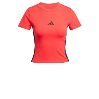 Abbildung von adidas Damen Essentials 3 Stripes Slim Baby T Shirt, Pure Ruby/Black, XL