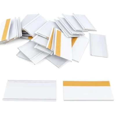 Abbildung von ABARNOM 100 Stück Selbstklebe Etikettenhalter (30 mm x 70 mm), Einzelne selbstklebende Preishalter 70mm, Preisaushänge, Preisetiketten, Preisschilder, Transparent Klebeetiketten