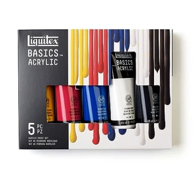 Abbildung von Liquitex 3699350 Basics Studio Acrylfarbe, 5 Farben in 118ml Tuben aus hochwertige und beständige Pigmente, sehr deckende Farben, ausgezeichnete Lichtbeständigkeit, wasserfest