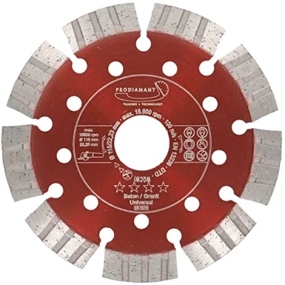 Abbildung von PRODIAMANT Turbo Diamant Trennscheibe Beton Mauerwerk 115mm x 22,23 mm Segmenthöhe 12mm