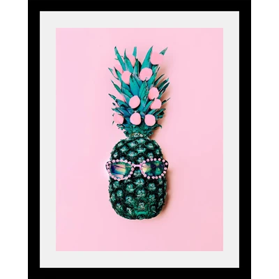 Abbildung von queence Bild »Ananas« Ananas Essen Humor Lebensmittel Obst Bilder HD Premium Poster Druck inkl. Holzrahmen