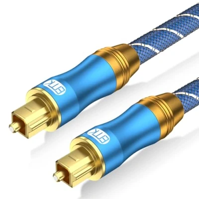 Abbildung von EMK Optisches Kabel Audiokabel Digital Toslink Spdif Kompatibel mit TV, Soundbar, Heimkino und Mehr (Vergoldeter Stecker Blau, 1,8M)