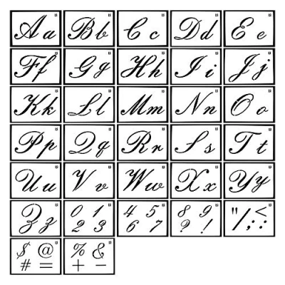 Abbildung von MINGZE 32 Stück buchstaben Schablonen set, Briefschablonen, Wiederverwendbare Kunststoff Kunst Handwerk Alphabet Kalligraphie Groß und Kleinbuchstaben Schablone Zahlen Alphabetvorlagen
