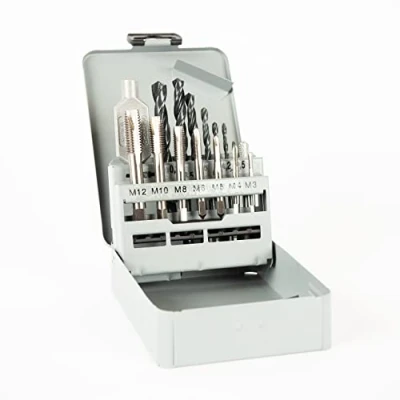 Abbildung von GSR Gewindeschneider Set, 17 teilig, HSSG Gewindebohrer M3 M12, Mit Halter 1/4&#039;&#039; Sechskantschaft, Kombi Gewindeschablone für Innengewinde und Außengewinde &amp; Windeisen