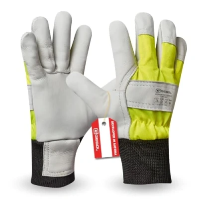 Abbildung von Gebol Worker Pro Thermo Comfort Arbeitshandschuhe aus Leder mit kälteisolierendem Futter für den Winter Wasserabweisende Schutzhandschuhe Herren Größe L (Gr 9) Gelb Schwarz Weiß 1 Paar
