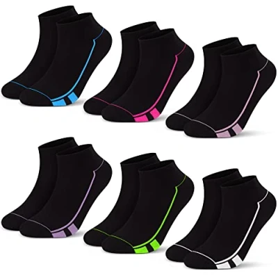 Abbildung von L&amp;K II 12 Paar Damen Sneaker socken kurze sportsocken Freizeitsocken Mädchen Füßlinge Baumwolle Frühling Sommer Schwarz mit Farbbalken 2158 35 38