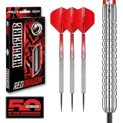 Abbildung von RED DRAGON Hell Fire A: Steel Dartpfeile 24 Gramm Profi Steeldarts Set, 3 x Darts mit Flights und Schäfte