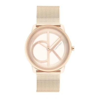 Abbildung von Calvin Klein Analog Quarzuhr Unisex mit Rotgoldfarbenes Edelstahl Mesh Gliederarmband 25200035