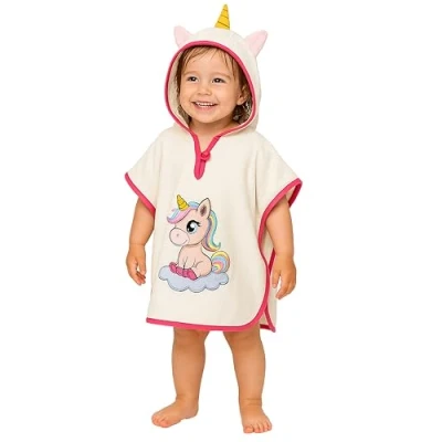 Abbildung von LAYNENBURG Premium Badeponcho Kinder mit Kapuze 100% Baumwolle OEKO TEX Baby Jungen Mädchen Handtuch Poncho Frottee 3 5 Jahre/Einhorn