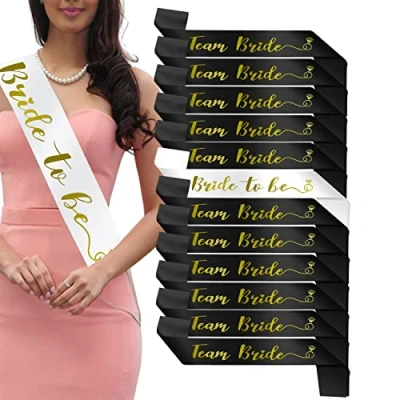 Abbildung von 1 Bride to be Schärpe + 11 Team Schärpe, JGA Deko, Geeignet für Junggesellenabschied Frauen, Junggesellinnenabschied