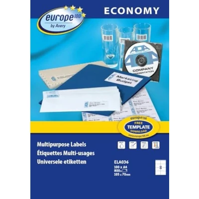 Abbildung von EUROPE 100 Mehrzweck Etiketten, selbstklebend, 105 x 70 mm, Weiß, 800 Stück