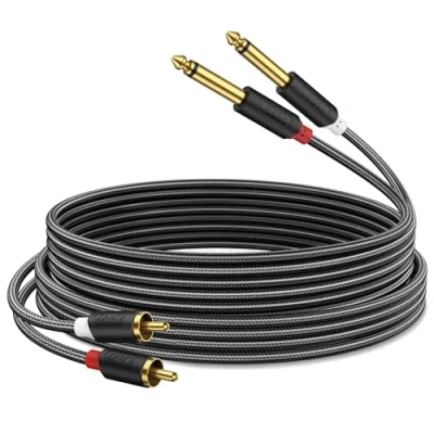Abbildung von J&amp;D 2x 6,35 mm zu 2RCA Kabel, Gold Plated [AudioWave Serie] 2 x 6,35mm 1/4&quot; Männlich TS RCA Stereo Audio Adapter Y Splitter Cinch Kabel mit PVC Überzug und Nylon Braid 1.8 Meter