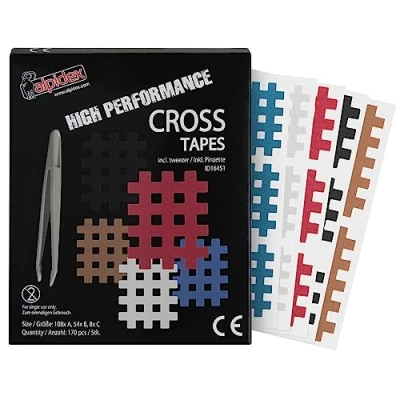 Abbildung von ALPIDEX Cross Tape 170 Stück Größe A.B und C bunt Gitter Tapes Gitterpflaster Pflaster mit antistatischer Pinzette Gittertape Wasserfest Starker Kleber Mixbox