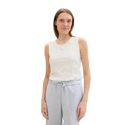 Abbildung von TOM TAILOR Damen Basic Blusen Top mit weitem Rundhalsausschnitt, Whisper White, XL