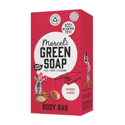 Abbildung von Marcel&#039;s Green Soap Dusch Bar Argan &amp; Oudh Seife Körperseife Fest 100% Umweltfreundlich Vegan 97% Biologisch abbaubar 150 gr