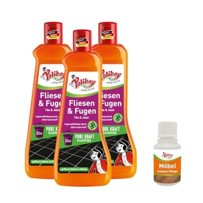 Abbildung von POLIBOY Fliesen &amp; Fugen Reiniger Bodenreiniger Mit Oxy Power für Wischkonzentrat innen und außen 3x 500ml Produktprobe Made in Germany