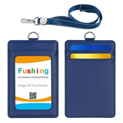 Abbildung von Fushing Ausweishülle Mit Band,Ausweishalter Premium Leder,2 seitig SchlüsselBänder Kartenhalter,Kartenhalter Lanyard &amp; Drehbarem J Haken