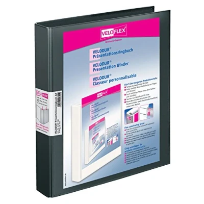 Abbildung von VELOFLEX 4143180 Präsentations Ringbuch Velodur, DIN A4, 4 Ring Mechanik, 265 x 315 40 mm, mit Außentaschen,schwarz