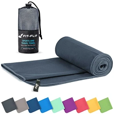 Abbildung von Fit Flip Mikrofaser Handtuch kompakte Microfaser Handtücher ideal als Sporthandtuch, Reisehandtuch, Strandtuch schnelltrocknend und leicht Badetuch groß (60x120cm, Dunkelgrau)