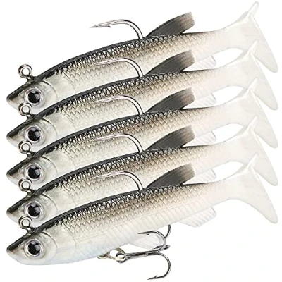 Abbildung von GZGXKJ 5 Stück Angelköder Set Kunstköder Bionic Fischköder für Süßwasser Brine Fishing Gummifische mit Drillingshaken, Hecht Barsch Zander Angeln Köder(14 g)
