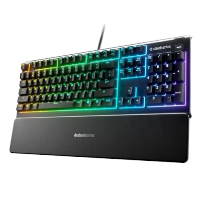 Abbildung von SteelSeries Apex 3 Gaming Tastatur 10 Zonen RGB Beleuchtung Premium magnetische Handballenauflage Englisch (QWERTY) Layout