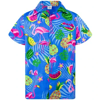 Abbildung von King Kameha Funky Hawaii Hemd, Herren, Kurzarm, Flamingo Melon, Indigo Blau, XXL