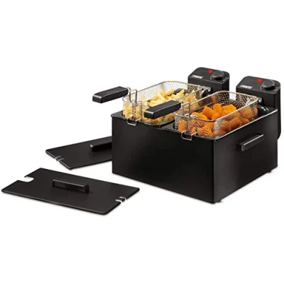 Abbildung von Princess 183028 Edelstahl Doppel Fritteuse in schwarz 2 x 3 Liter (2 1800 Watt) mit Ölfilter und Kaltzonenfunktion