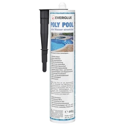 Abbildung von Everglue Poly Pool 1K MS Polymer Montagekleber zum Kleben und Abdichten, unter Wasser einsetzbar, ohne Silikon, UV beständig, bleibt dauerelastisch, Farbe: Schwarz, 440g Kartusche