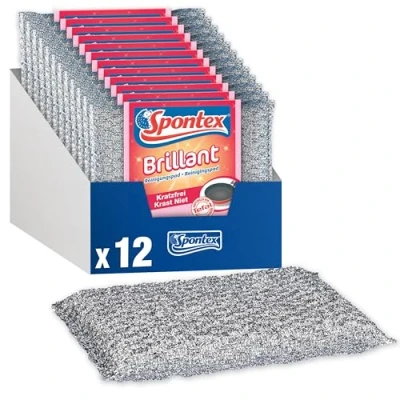 Abbildung von Spontex Brillant Reinigungspad, 12er Pack, für empfindliche Oberflächen, kratzfrei und Lange haltbar, Silber pink