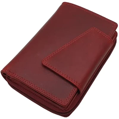 Abbildung von Echt Rindleder Damen Geldbörse/Geldbeutel/Portemonnaie/Geldtasche/Portmonee in Hochformat mit Schmetterling Motiv oder ohne RFID &amp; NFC Schutz (Ohne Motiv/Kirschrot)