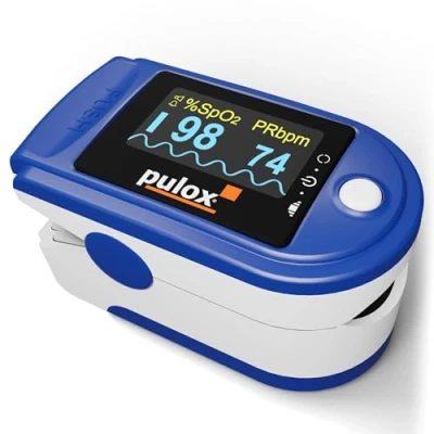Abbildung von Pulsoximeter Pulox PO 200A Solo mit Alarm und Pulston in Schwarz für die Messung von Puls, Sauerstoffsättigung PI am Finger