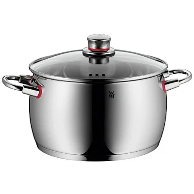 Abbildung von WMF Quality One Kochtopf groß 24cm, Glasdeckel mit Dampföffnung, Nudeltopf, Fleischtopf Induktion 6,8l, Cromargan Edelstahl poliert, unbeschichtet