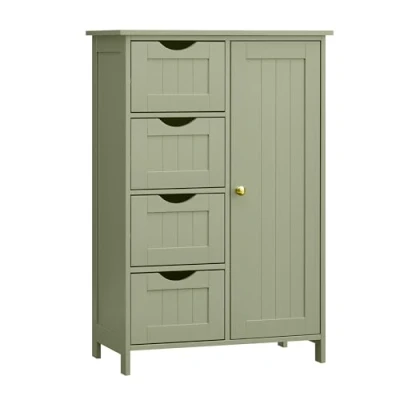 Abbildung von VASAGLE Badezimmerschrank, schmaler Badschrank, Beistellschrank, Kommode, mit 4 Schubladen, Schranktür, verstellbare Ablage, 30 x 55 82 cm, lorbeergrün LHC041C02