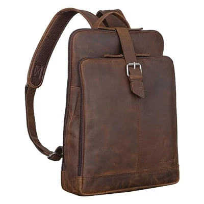 Abbildung von STILORD &#039;Rena&#039; Rucksack Leder Vintage Groß Cityrucksack Herren und Damen Tagesrucksack Laptop 13 14 Zoll Damenrucksack/Herrenrucksack Echtleder Unisex, Farbe:zamora braun