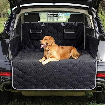 Abbildung von CALIYO Kofferraumschutz Hund, Wasserdicht Hundedecke Auto, Kofferraum schutzmatte Kombi, Van &amp; SUV, Kofferraumdecke für den Hund mit Stosstangenschutz, Extra Stark Gepolstert.