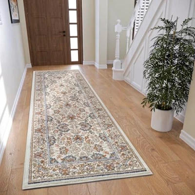 Abbildung von Hanse Home Saraceni Orient Teppich Läufer Orientalisch klassisch dicht gewebt mit Ornamenten und Blumenmotiven Weicher Kurzflor für Schlafzimmer, Esszimmer, Wohnzimmer, Flur Creme, 80x240cm