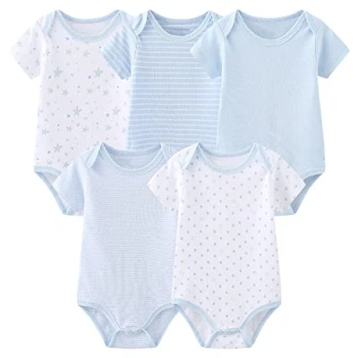 Abbildung von Chamie Baby Bodys Kurzarm Bekleidungsset für Neugeborene Jungen und Mädchen Baumwolle Blau 3 6 Monate 5er Pack