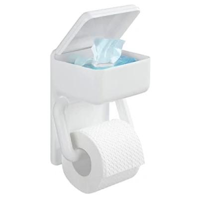 Abbildung von Maximex Toilettenpapierhalter 2 in 1 mit Ablage, aus Kunststoff, inkl. Montagematerial, 16 x 20 11 cm