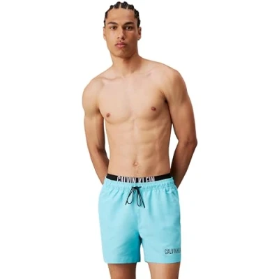 Abbildung von Calvin Klein Swimwear Medium Double Badeshorts, Herren, Größe: Small, Blue punch