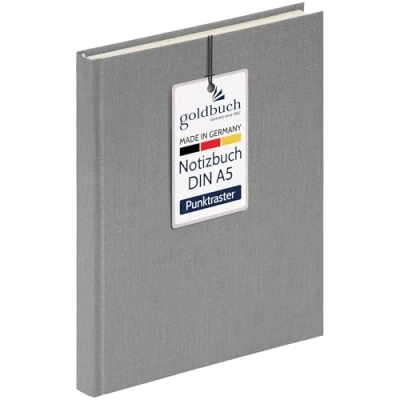 Abbildung von goldbuch 64 0104 Leinen Notizbuch Summertime Note A5, Bullet Journal mit 200 Seiten dotted creme Papier 100g/m², säurefrei &amp; tintenecht, Hardcover Notizheft Lesezeichen Fadenheftung, Grau