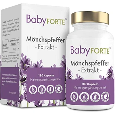 Abbildung von BabyFORTE® Mönchspfeffer Kapseln 180 Stück 10:1 Extrakt Vegan 10 mg hochdosiert Vitex Agnus Castus