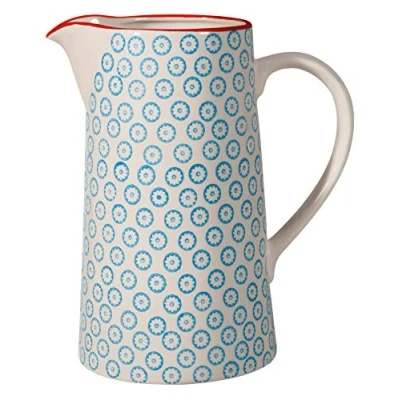 Abbildung von Bloomingville Krug Emma Retro Kanne Milch Vintage Wasser Karaffe ø 13,5 H 22,5 cm, blau, Keramik, fasst ca. 2000 ml