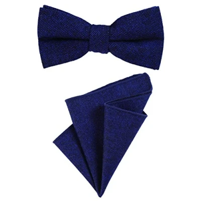 Abbildung von DonDon Herren Fliege 12 x 6 cm gebunden längenverstellbar und Einstecktuch 23 farblich passend aus Baumwolle blau