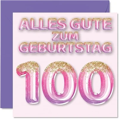 Abbildung von 100. Geburtstagskarte für Frauen Rosa Lila Glitzerballons Alles Gute zum Geburtstagskarten 100 Jährige Frau Mama Urgroßmutter Oma, 145mm Einhundert Ein Hundertstel Geburtstag Grußkarten