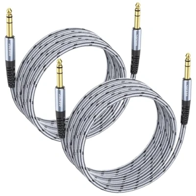 Abbildung von JOLGOO 1/4 Zoll TRS Instrumentenkabel, 2 Stück, Viertel Audiokabel, 6,35 symmetrische Verbindungsleitung für E Gitarre, Bass, Tastatur, Mixer, Verstärker, Lautsprecher, elektrische Mandoline, 4,5